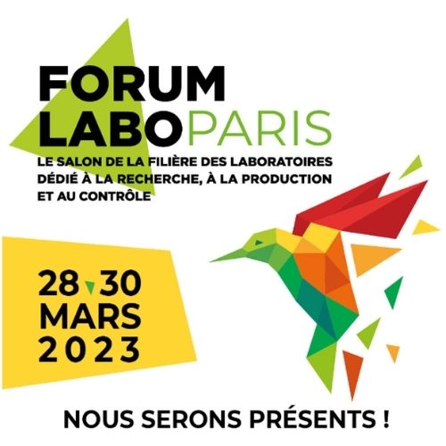 Logo du Forum Labo Paris 2023, salon professionnel des technologies et équipements pour laboratoires.