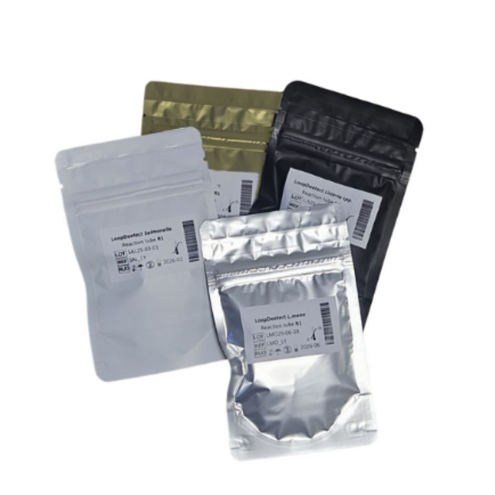 Bags from the LoopDeetect range, detection kits for food pathogens such as Listeria spp, Listeria monocytogenes, Salmonella and E. coli, for microbiological control of foods. Serves for the agri-food industries, animal feed and pet food.