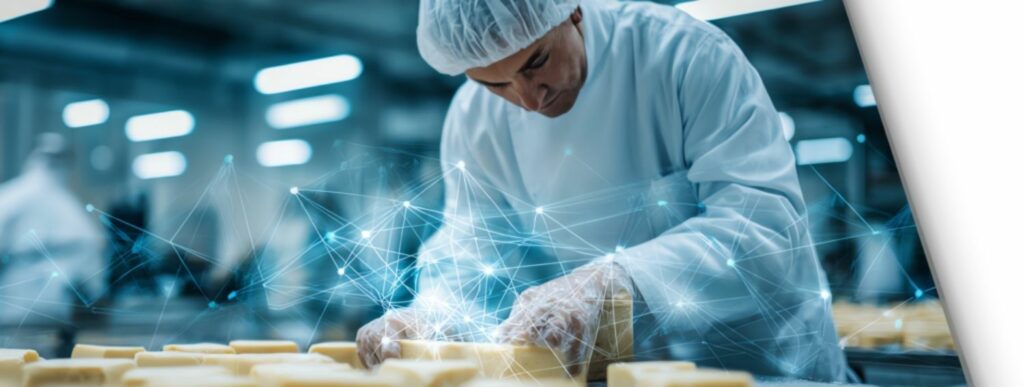 Quality manager performing tests of Listeria spp and Listeria monocytogenes on cheeses in a production plant.